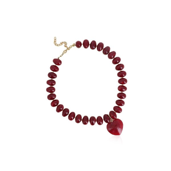 Collier [perles & coeur] bordeaux