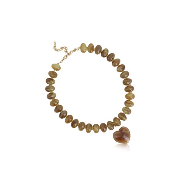 Collier [perles & coeur] taupe