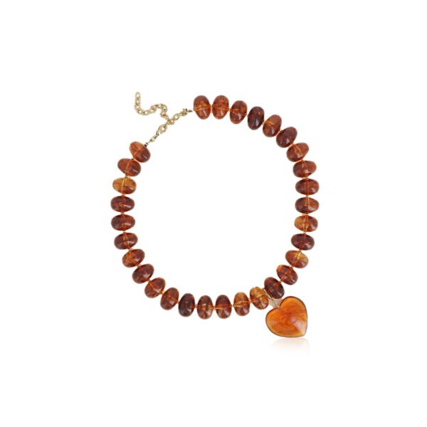 Collier [perles & coeur] brun